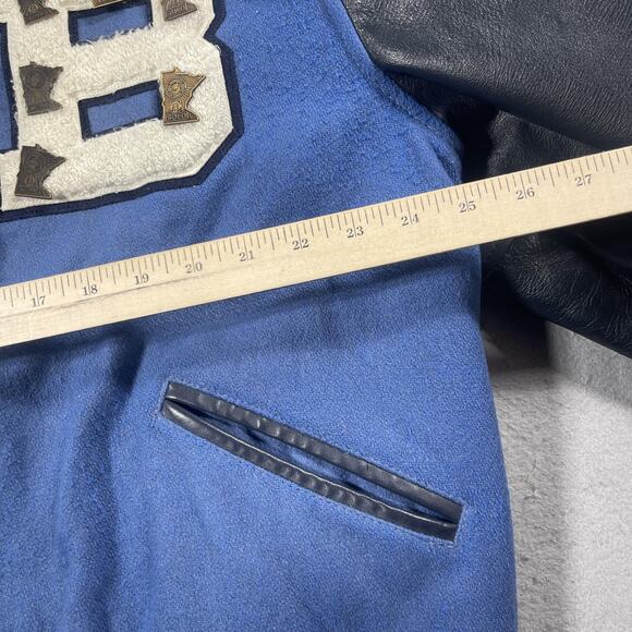 Vintage‎ Blaine Bengals Varsity Jacket Mens Large Blue Leather Wool Butwin 90s - Picture 7 of 10